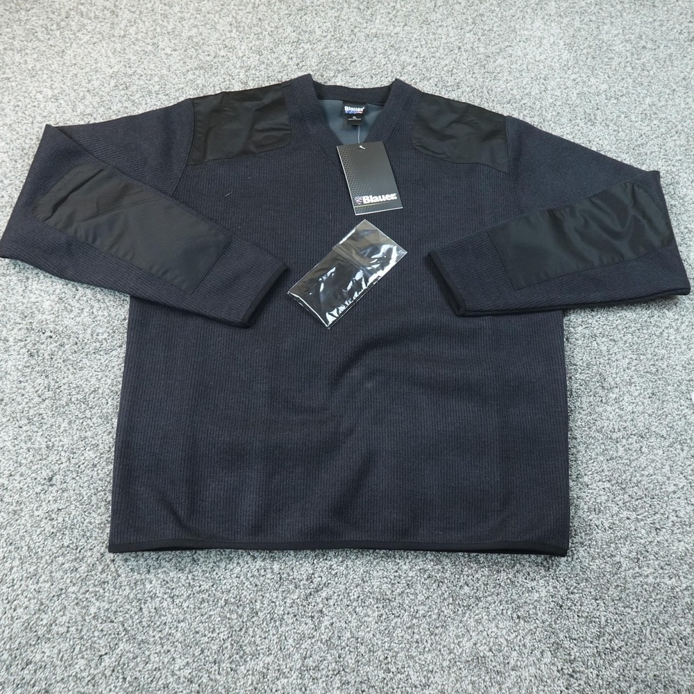NEW Blauer Sweater Mens XLT Black Fleece Lined V Neck Knit Pullover Commando Top